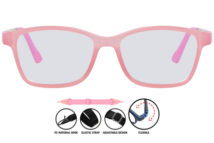 square eyeglasses in light pink color C6 showing frame front detail.