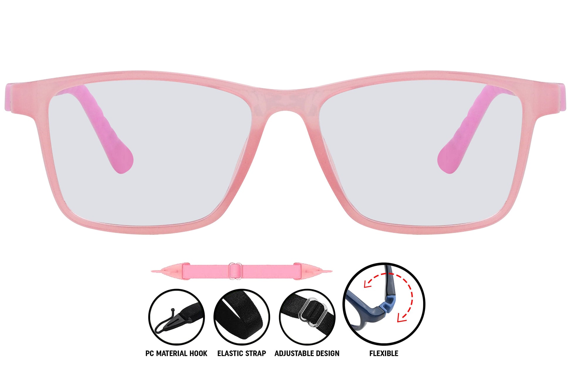 light pink C6 rectangle eyeglasses showing front color and frame shape.