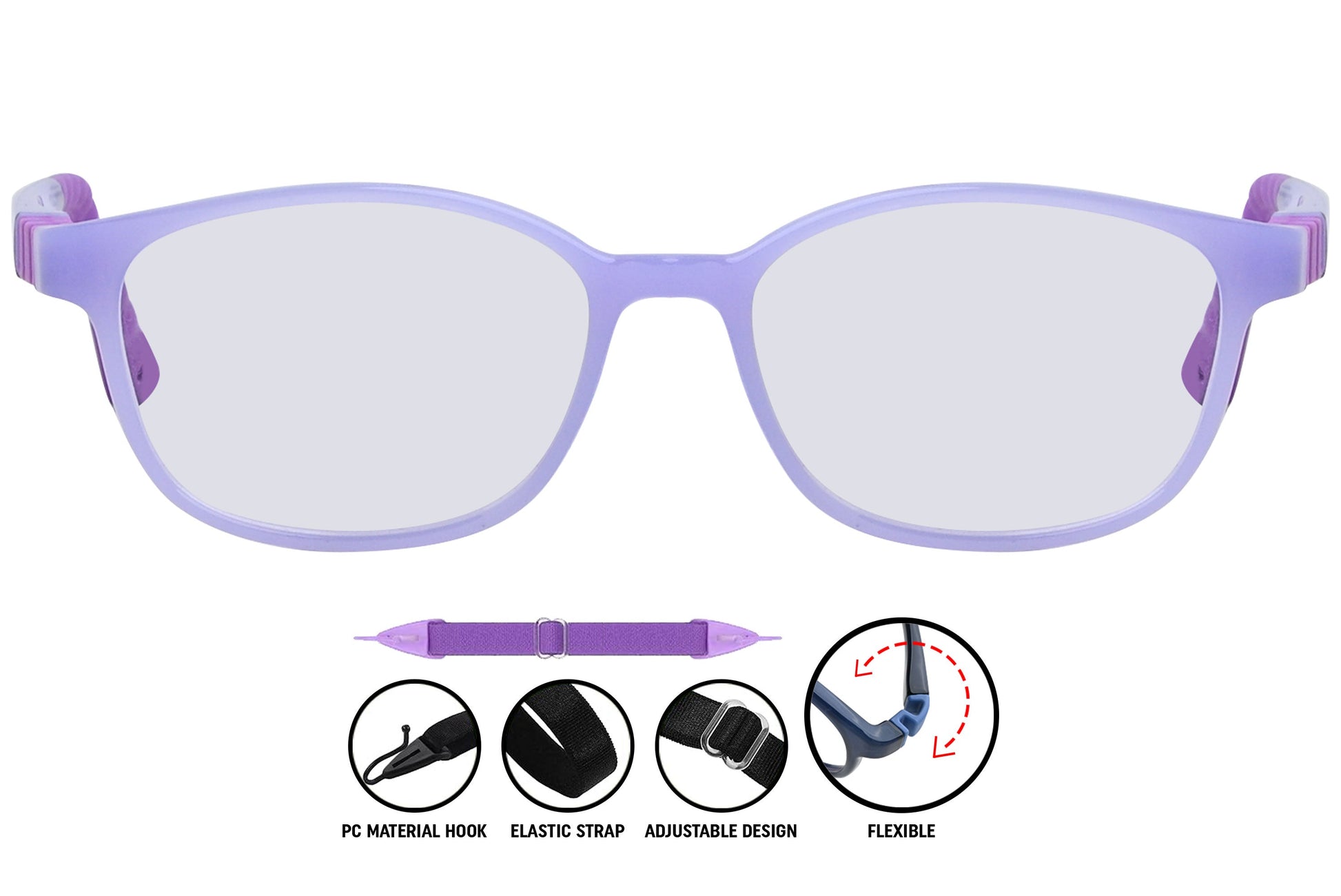 Close-up of C6 eyeglass frame showing modern rectangular shape.