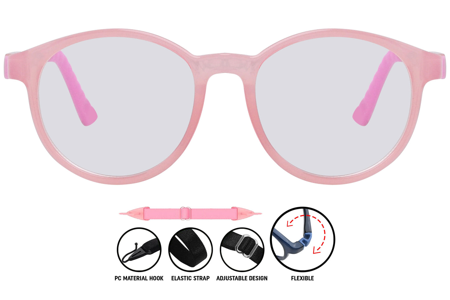 COLINE glasses light pink round eyeglasses highlighting soft color and vintage shape. side