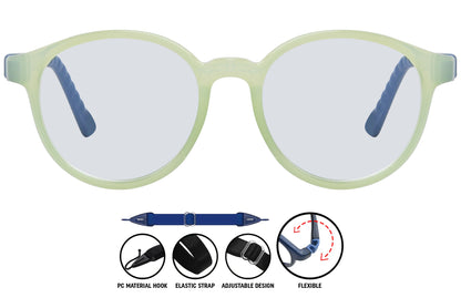ight green aviator eyeglasses showing front frame and lens shape.