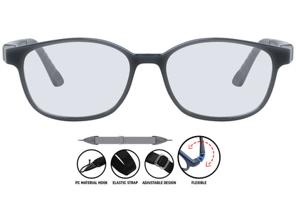 Detailed view of the rectangular grey eyeglass frame in color C7.