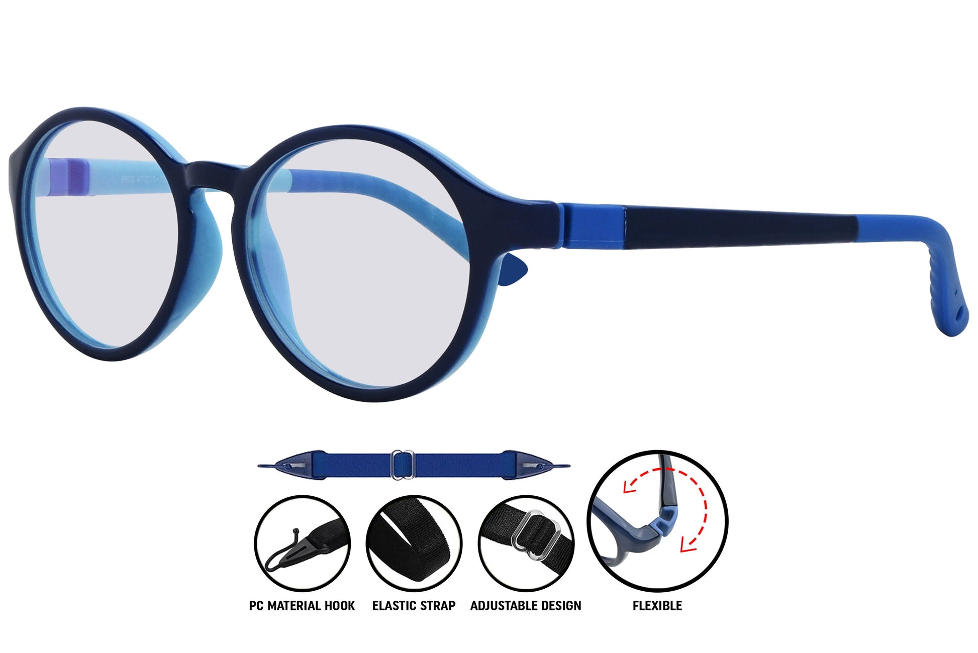  blue aviator eyeglasses, highlighting temple arms and frame shape.
