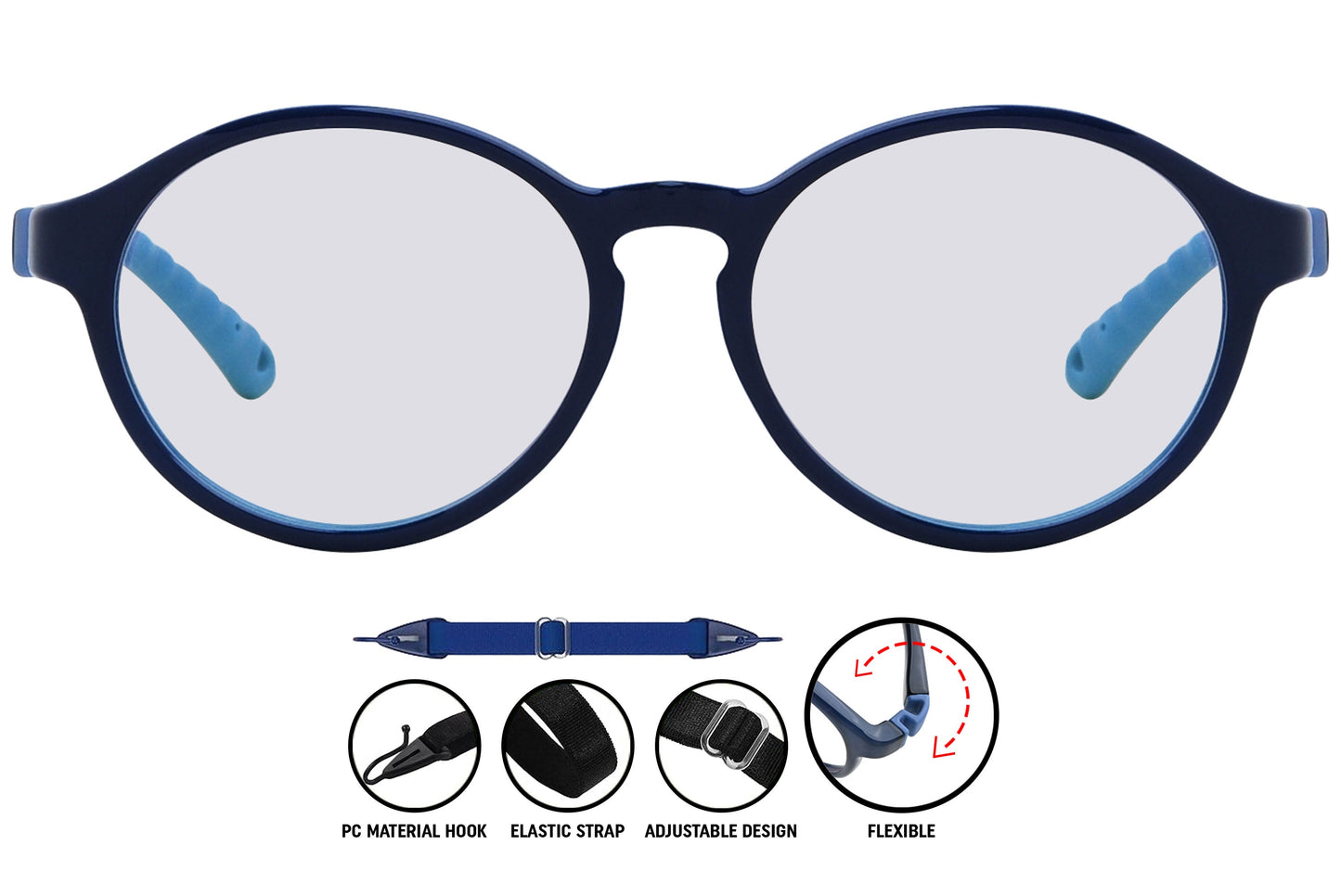 aviator eyeglasses in blue C8 color, showing front frame detail.