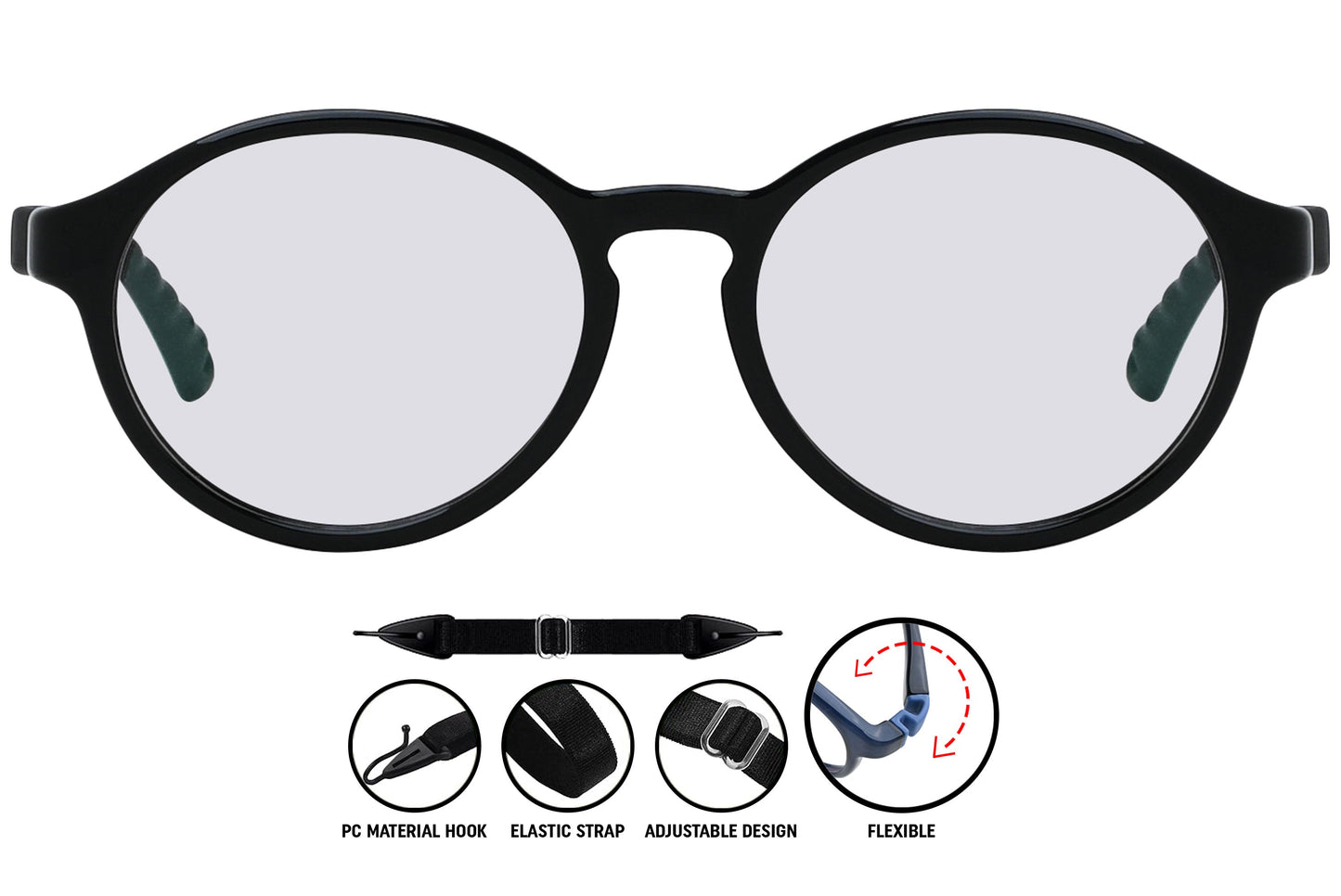 aviator eyeglasses in black, showing classic front design.