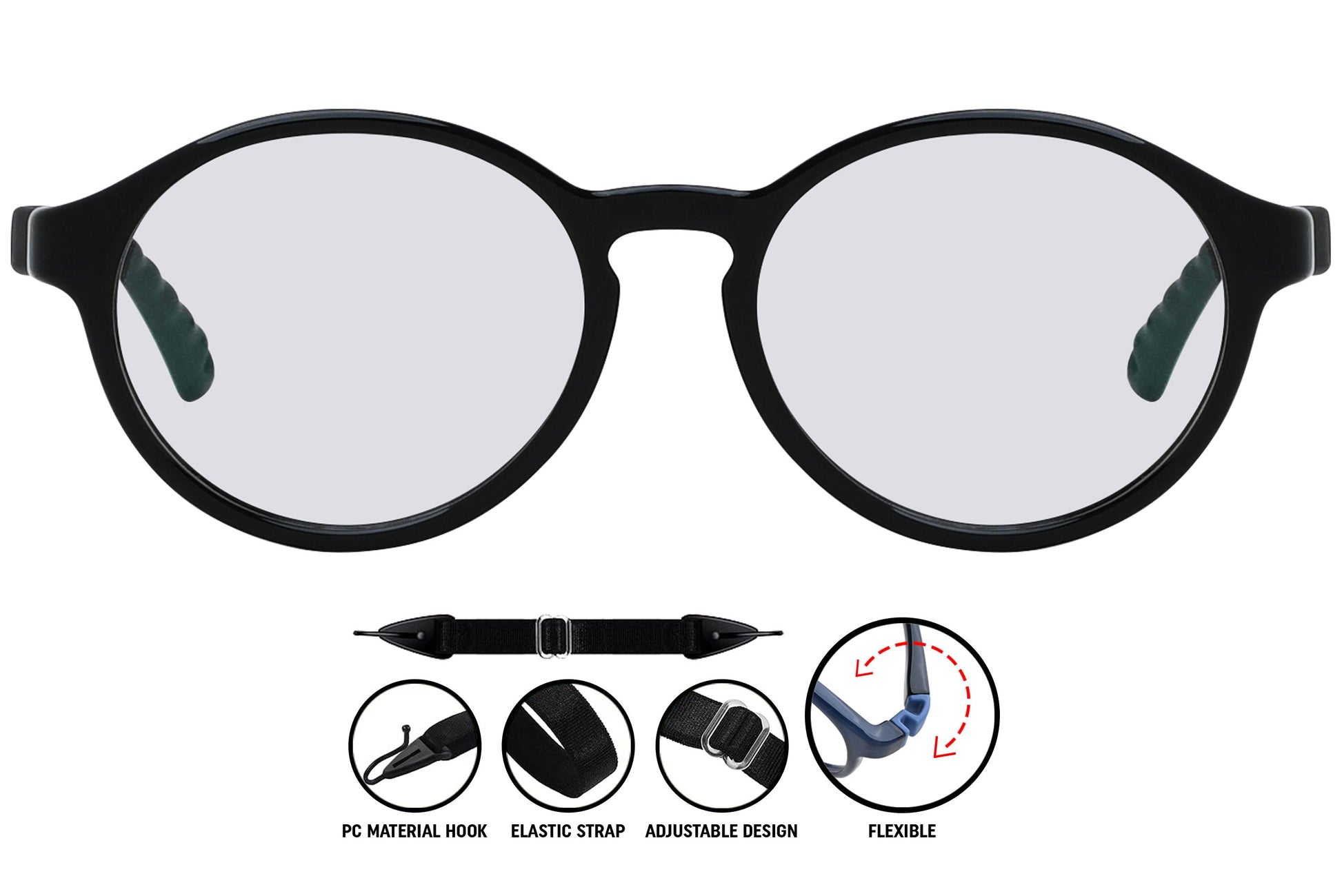 aviator eyeglasses in black, showing classic front design.