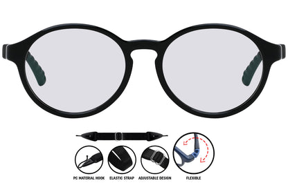 aviator eyeglasses in black, showing classic front design.