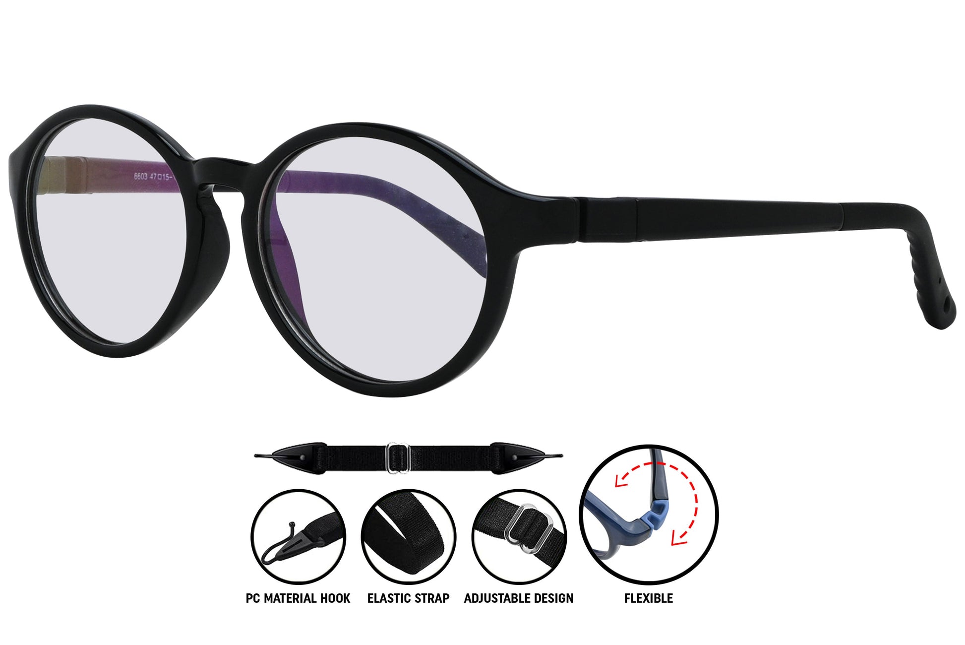  black aviator eyeglasses C10, highlighting frame arms and fit.