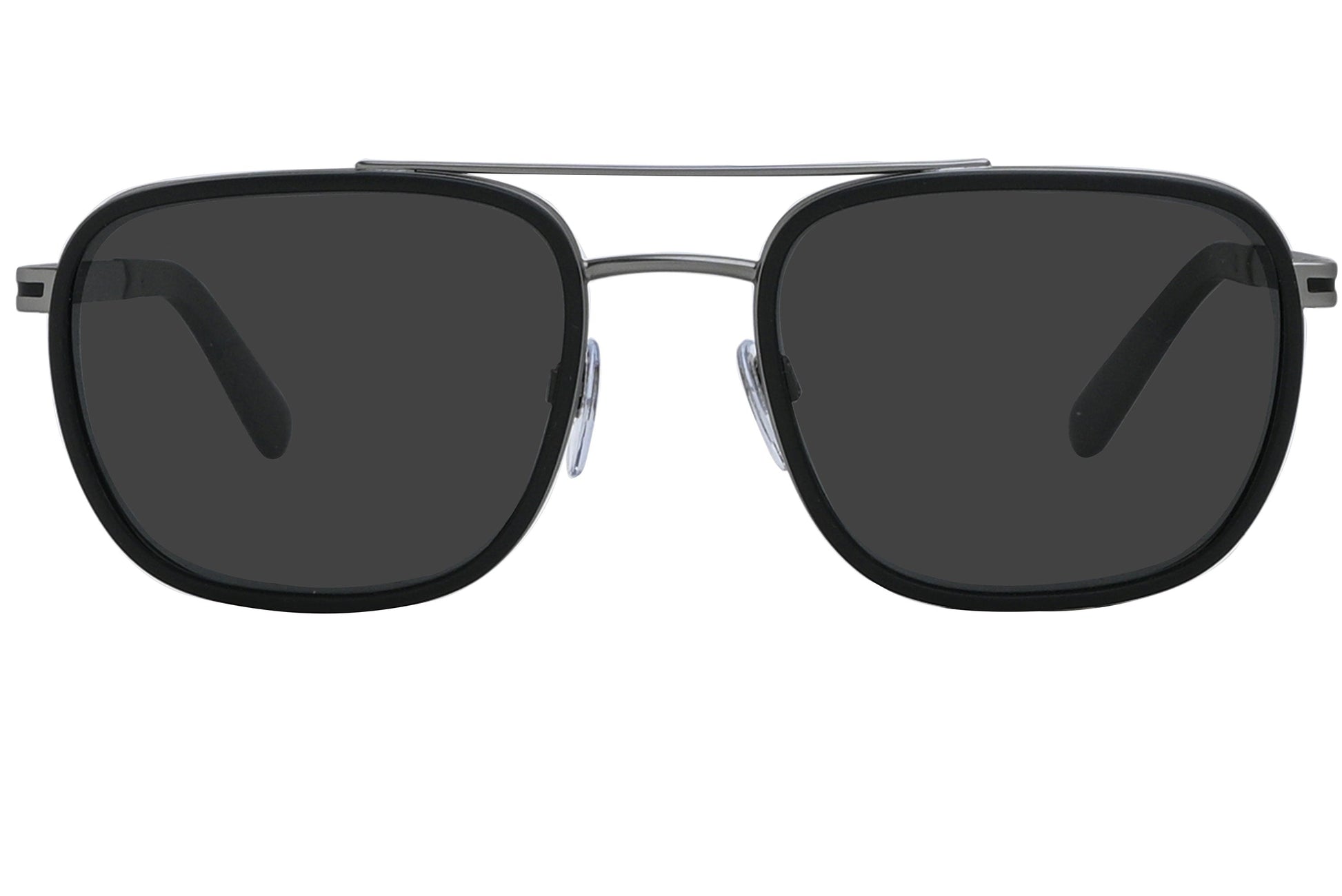 Black sunglasses with dark lenses on a white background