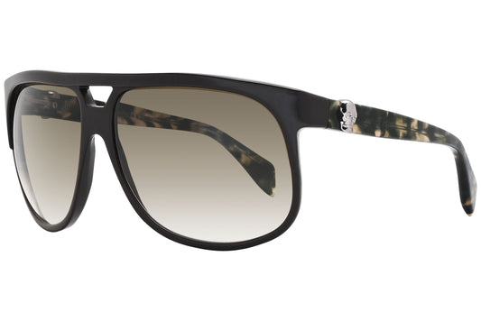 alexander-mcqueen oval black with tortoise eyeglasses frame viewed from a 45-degree angle.