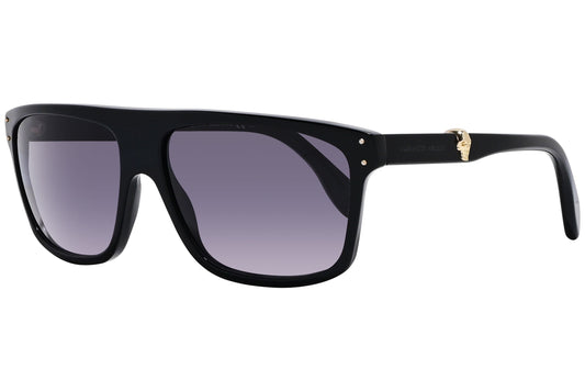 alexander-mcqueen geometric black eyeglasses frame viewed from a 45-degree angle.