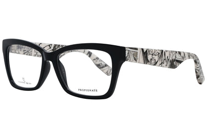 alexander-mcqueen rectangle black eyeglasses frame viewed from a 45-degree angle.