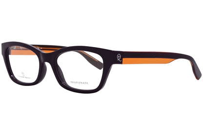 alexander-mcqueen rectangle black eyeglasses frame viewed from a 45-degree angle.