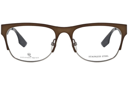 alexander-mcqueen browline bronze eyeglasses frame viewed from front angle.