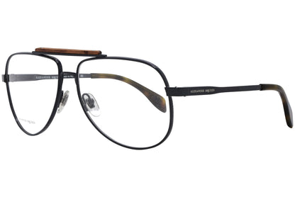 alexander-mcqueen aviator black eyeglasses frame viewed from a 45-degree angle.