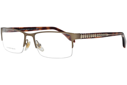 alexander-mcqueen rectangle tortoise eyeglasses frame viewed from a 45-degree angle.