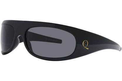 alexander-mcqueen wrap around black eyeglasses frame viewed from a 45-degree angle.