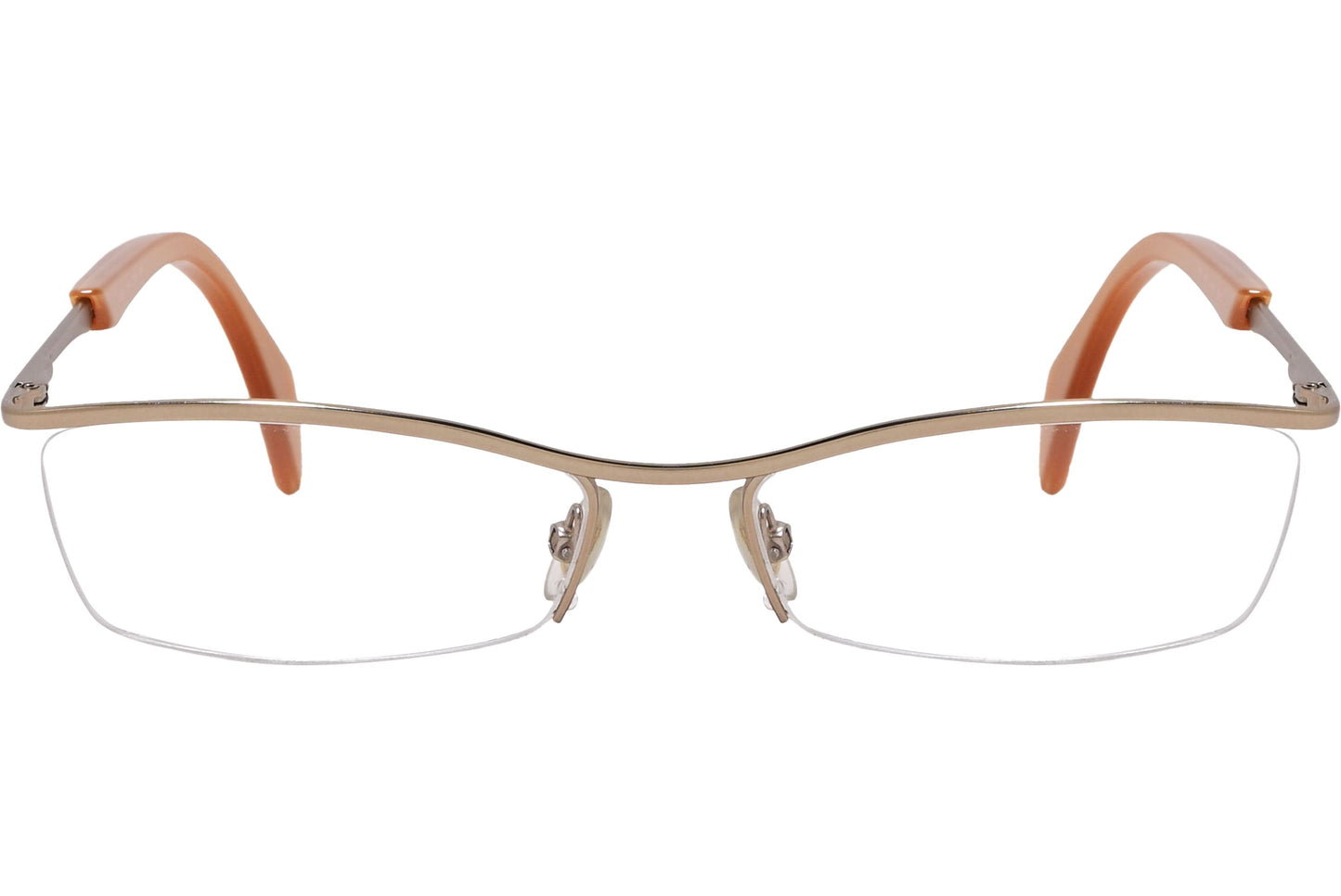 alexander-mcqueen rectangle gold eyeglasses frame viewed from front angle.