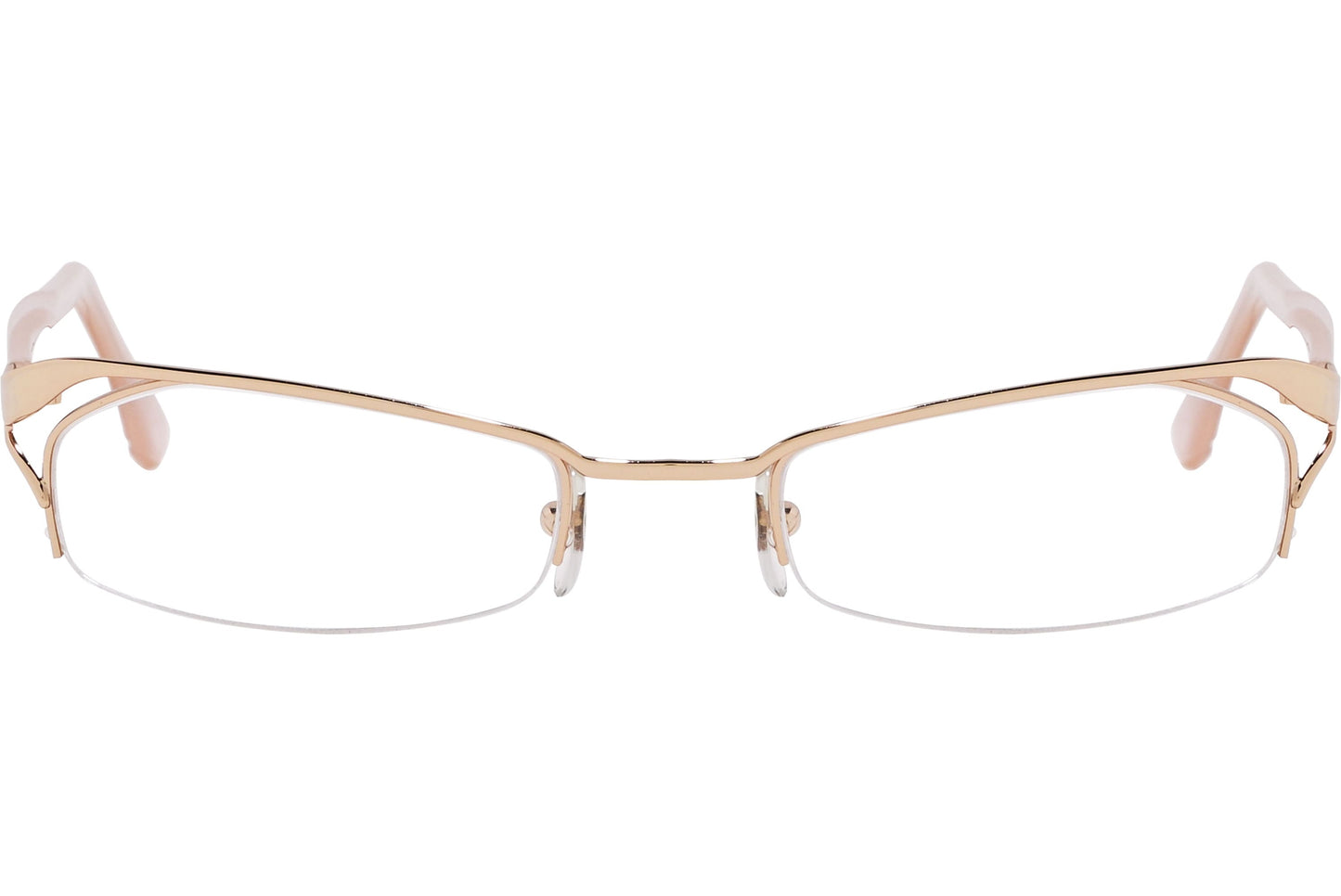 alexander-mcqueen rectangle gold eyeglasses frame viewed from front angle.