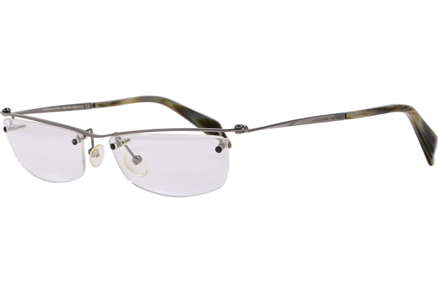 A pair of rectangle eyeglasses with bronze frame and clear lenses, featuring a metallic hinge.