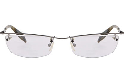 A pair of rectangular eyeglasses with bronze frame and clear lenses.