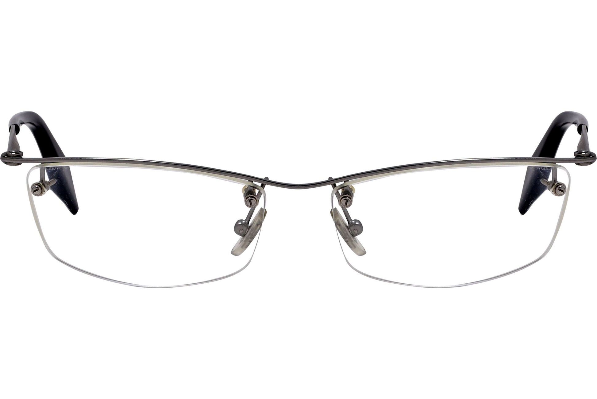 alexander-mcqueen rectangle gray eyeglasses frame viewed from front angle.