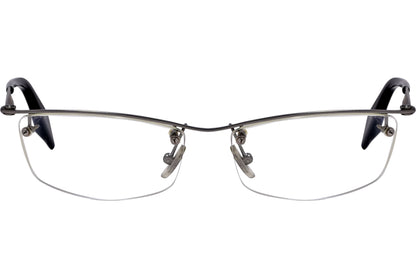 alexander-mcqueen rectangle gray eyeglasses frame viewed from front angle.