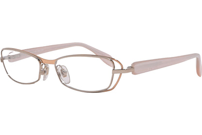 alexander-mcqueen rectangle pink eyeglasses frame viewed from a 45-degree angle.