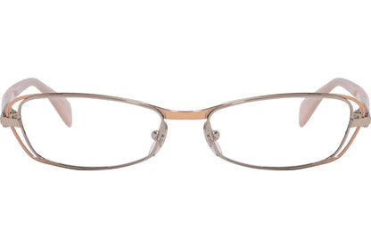 alexander-mcqueen rectangle pink eyeglasses frame viewed from front angle.