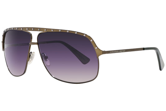 alexander-mcqueen geometric violet eyeglasses frame viewed from a 45-degree angle.