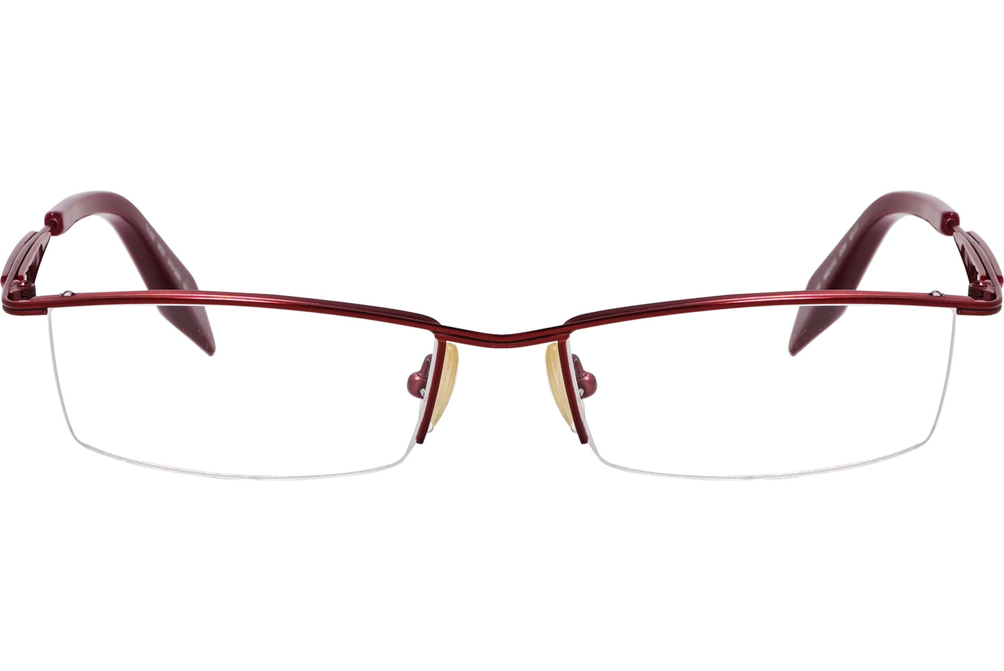 alexander-mcqueen rectangle red eyeglasses frame viewed from front angle.