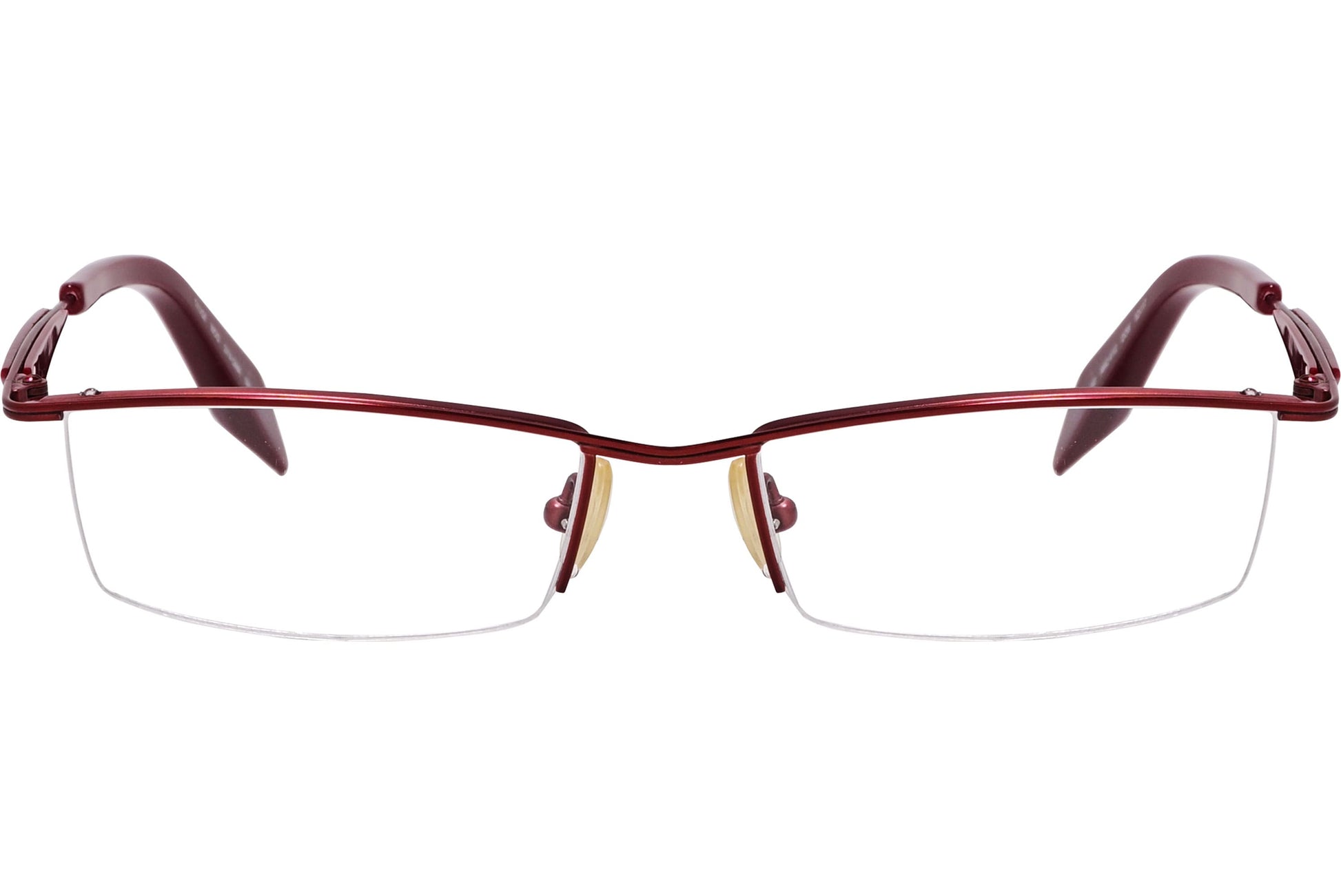 alexander-mcqueen rectangle red eyeglasses frame viewed from front angle.