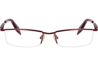 alexander-mcqueen rectangle red eyeglasses frame viewed from front angle.