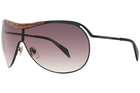 alexander-mcqueen wrap around rose eyeglasses frame viewed from a 45-degree angle.