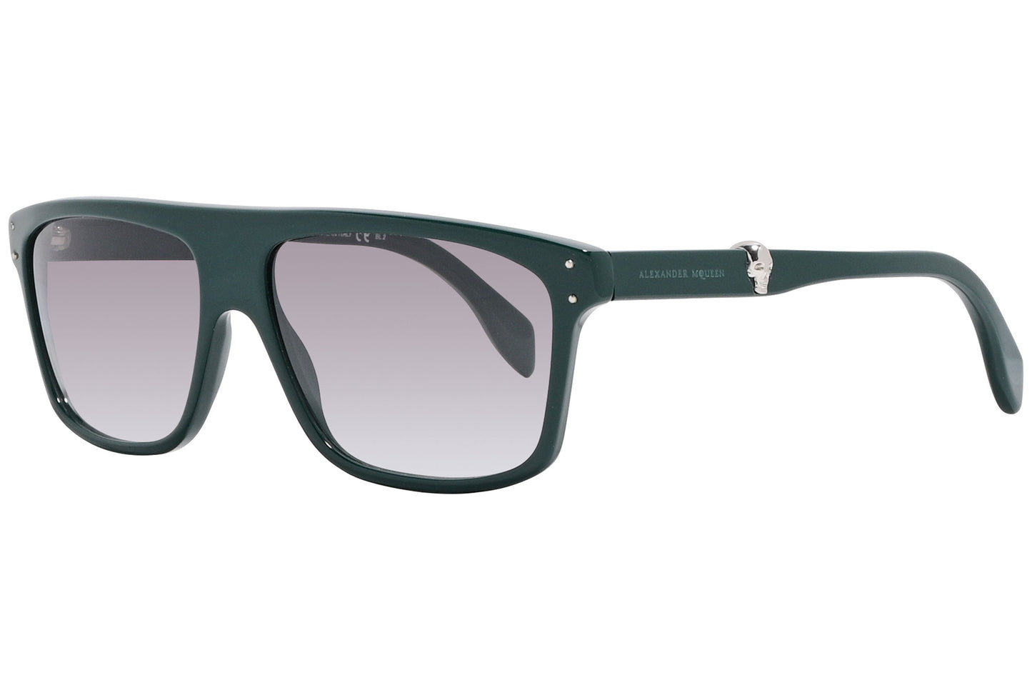 alexander-mcqueen geometric green eyeglasses frame viewed from a 45-degree angle.