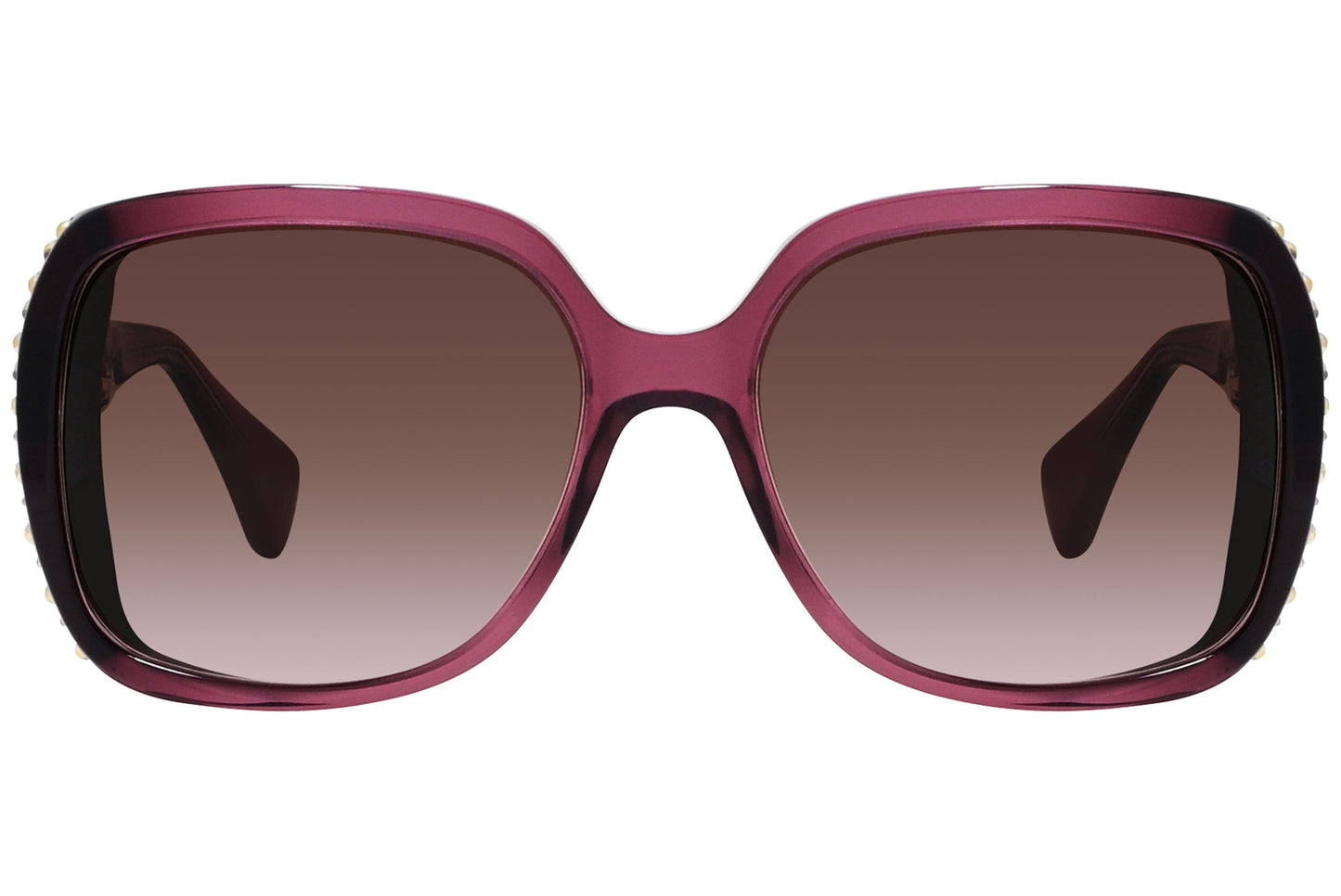 alexander-mcqueen aviator dark pink eyeglasses frame viewed from a 90-degree angle.