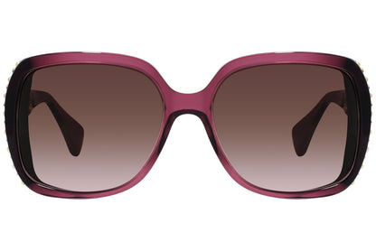 alexander-mcqueen aviator dark pink eyeglasses frame viewed from a 90-degree angle.