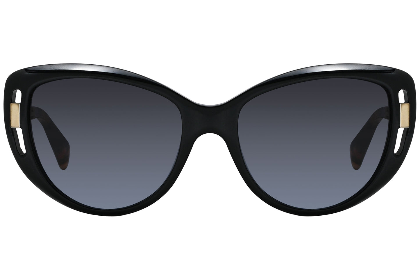 alexander-mcqueen cat eye black with tortoise eyeglasses frame viewed from a 90-degree angle.