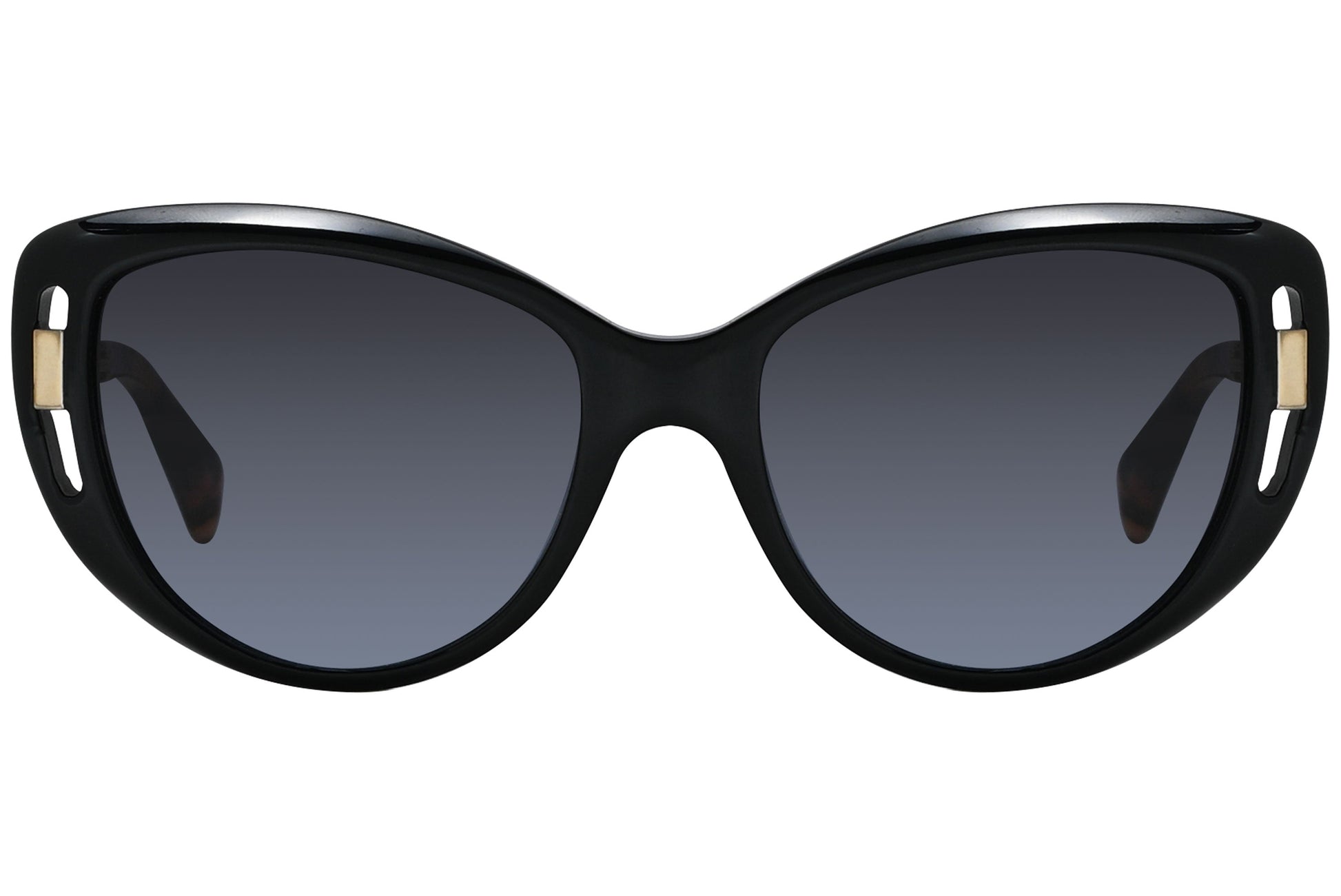 alexander-mcqueen cat eye black with tortoise eyeglasses frame viewed from a 90-degree angle.