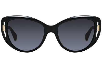 alexander-mcqueen cat eye black with tortoise eyeglasses frame viewed from a 90-degree angle.