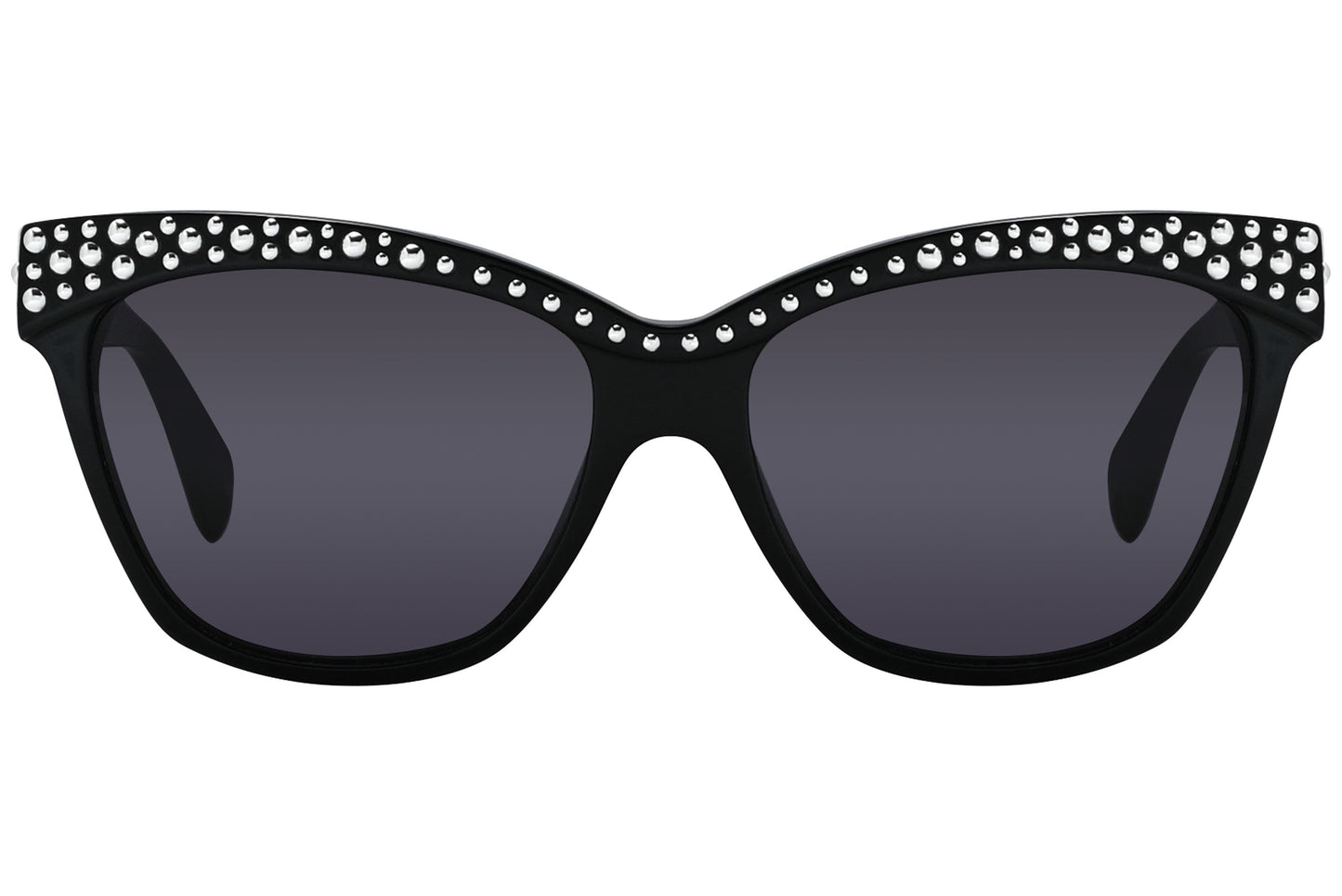 alexander-mcqueen oval black with silver eyeglasses frame viewed from a 90-degree angle.