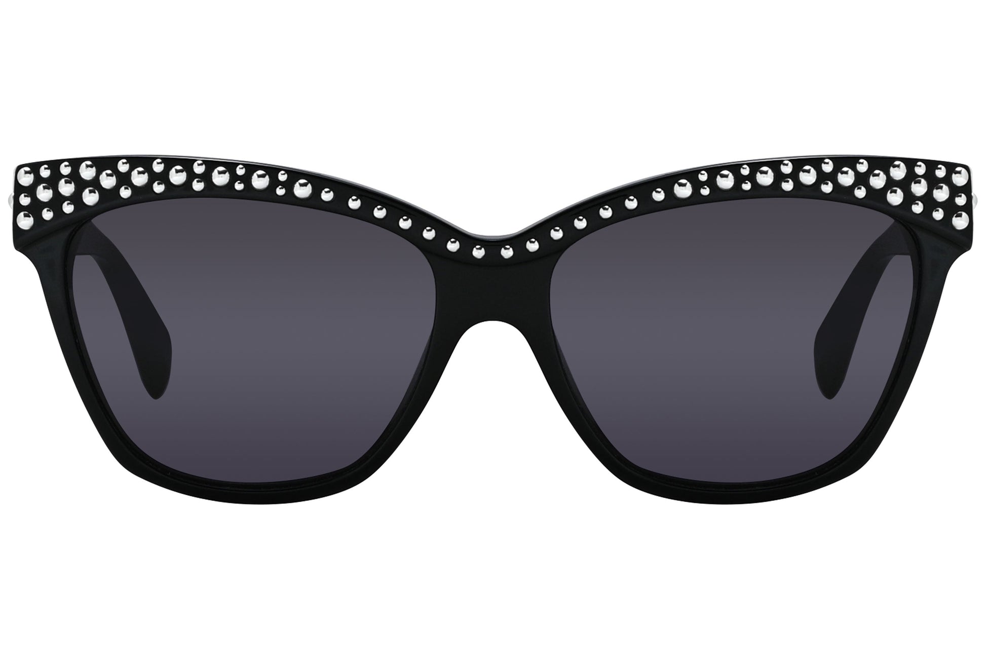 alexander-mcqueen oval black with silver eyeglasses frame viewed from a 90-degree angle.