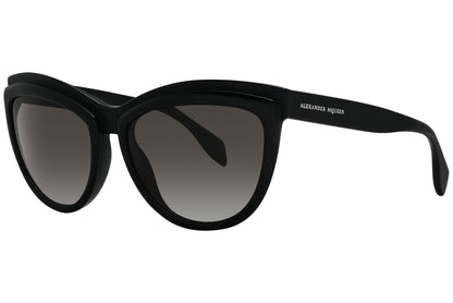 alexander-mcqueen oval black eyeglasses frame viewed from a 45-degree angle.