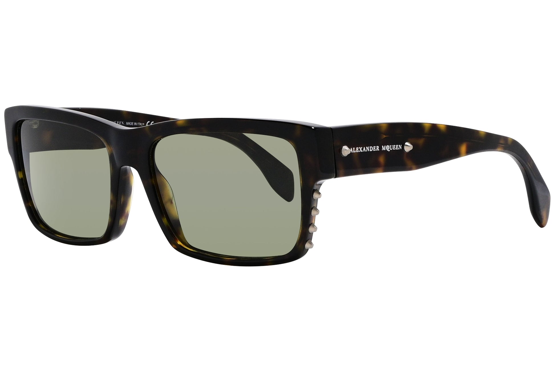 alexander-mcqueen rectangle tortoise eyeglasses frame viewed from a 45-degree angle.