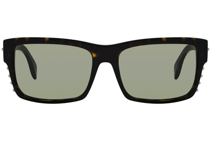 alexander-mcqueen rectangle tortoise eyeglasses frame viewed from a 90-degree angle.