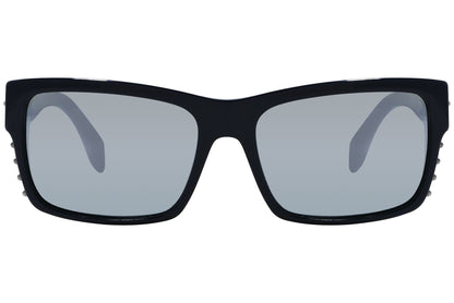 alexander-mcqueen rectangle black eyeglasses frame viewed from a 90-degree angle.