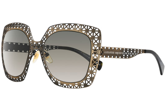 alexander-mcqueen aviator brown with black eyeglasses frame viewed from a 45-degree angle.