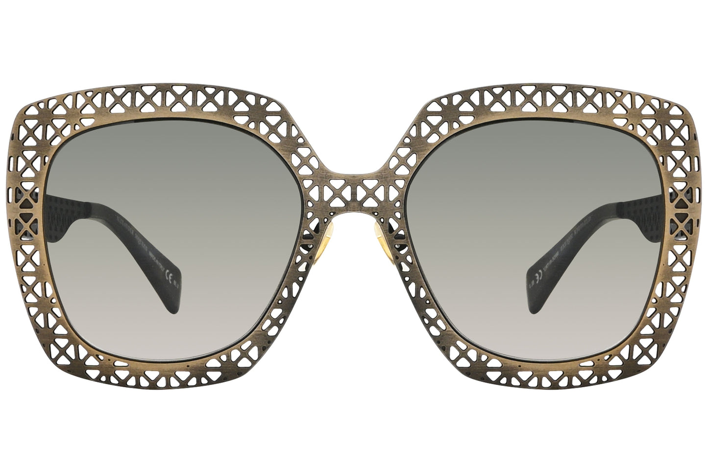 alexander-mcqueen aviator brown with black eyeglasses frame viewed from a 90-degree angle.