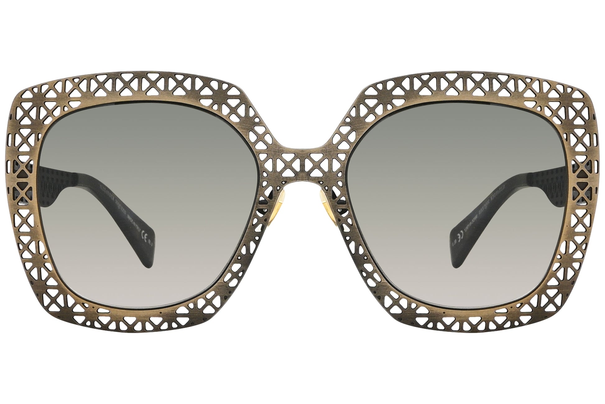 alexander-mcqueen aviator brown with black eyeglasses frame viewed from a 90-degree angle.