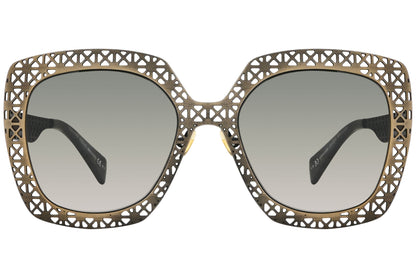 alexander-mcqueen aviator brown with black eyeglasses frame viewed from a 90-degree angle.